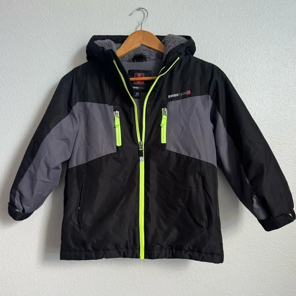 Swiss Tech Boys' Jacket with a black and gray colorblock design Sz 6/7